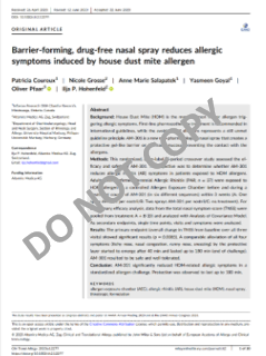 Erste Seite der Publikation: Barrier-forming, drug-free nasal spray reduces allergic symptoms induced by house dust mite allergen