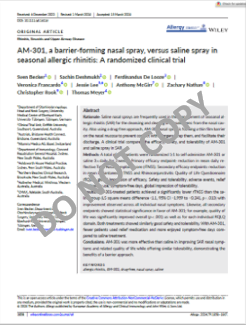 Erste Seite der Publikation: AM-301, a barrier-forming nasal spray, versus saline spray in seasonal allergic rhinitis: A randomized clinical trial